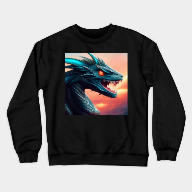 Blue Topaz Dragon with Fiery Red Eyes Crewneck Sweatshirt by dragynrain